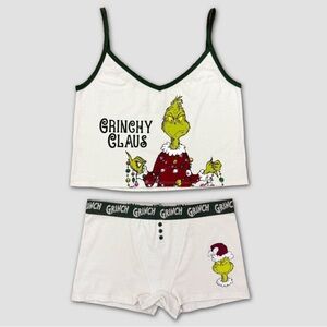 New Grinchy Claus White & Green Two-Piece Pajama Set Size L